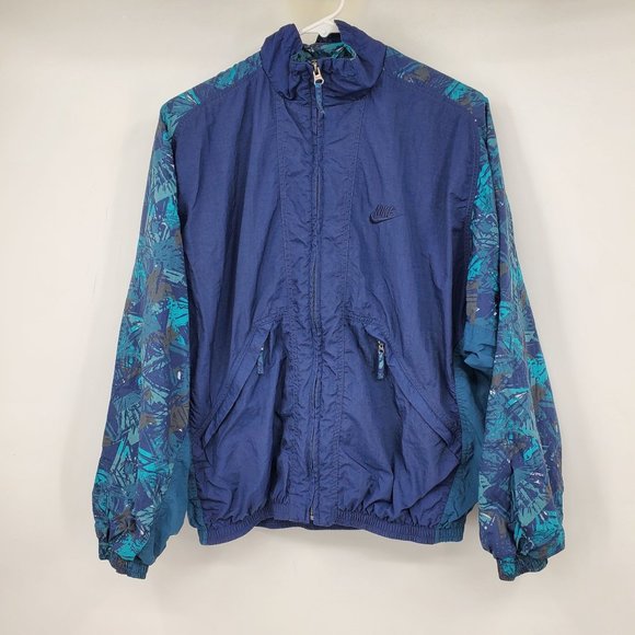 Vintage Nike Blue and Green Abstract Printed Windbreaker Jacket Small - Picture 1 of 10